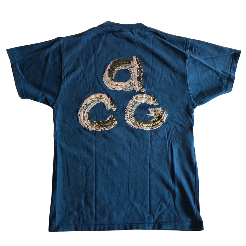 Nike ACG Hiker Graphic T-Shirt Teal Blue Mens XS Caterpillar Logo DJ3640-467